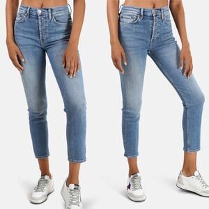 RE/DONE NWT High Rise Ankle Crop Jeans Women’s Size 28 Worn Indigo Wash